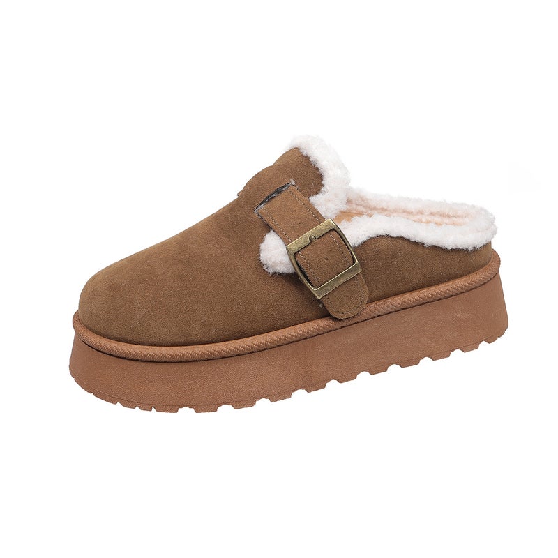 Baotou Mao Thick-Soled Slippers Women Winter Fur One Wear Padded Fleece-Lined Snow Boots - Image 1