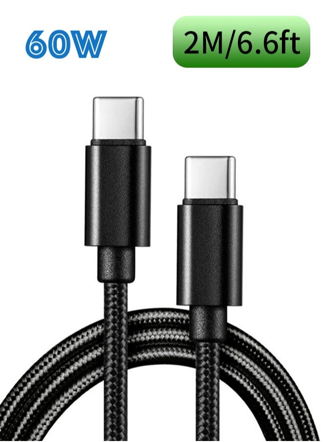 SJet USB C Cable 2M 6.6ft, Braided Power Type C Cable USB C to USB C PD Fast Charging Cable 60W USB-IF Certified for iPhone 15 Series, MacBook, iPad, Samsung, XiaoMi, Pixel ,Mobile, Laptop, PS5, Camera, DJ Pocket  - Image 1