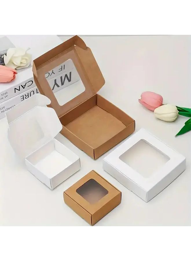 40 White Gift Box Set With Window Design Brown Black And White Kraft Paper Bulk Product Storage For Handmade Soap Jewelry Decorative Durable Container 2.36x2.36x1.18 3.15x3.15x1.18 4.13x4.13x1.18 Inch - Image 1