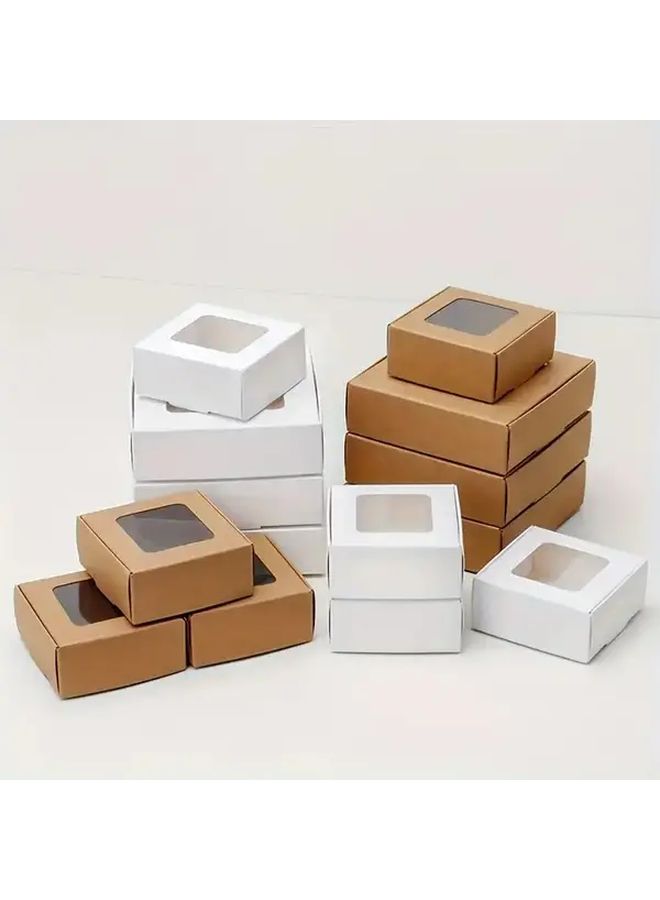 40 White Gift Box Set With Window Design Brown Black And White Kraft Paper Bulk Product Storage For Handmade Soap Jewelry Decorative Durable Container 2.36x2.36x1.18 3.15x3.15x1.18 4.13x4.13x1.18 Inch - Image 2