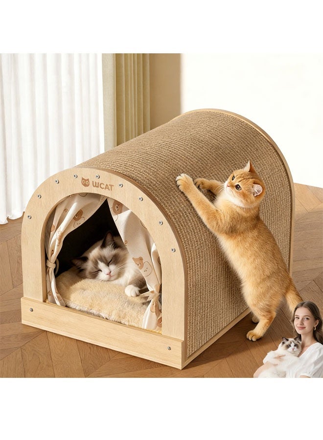 Bukela Unique Modern Cat Bed for Indoor Cats, House with Scratching Wall, Cozy Cave for Hideout, Cute Kitty Condo for Sleeping, Luxury Cat Beds & Furniture - Image 1