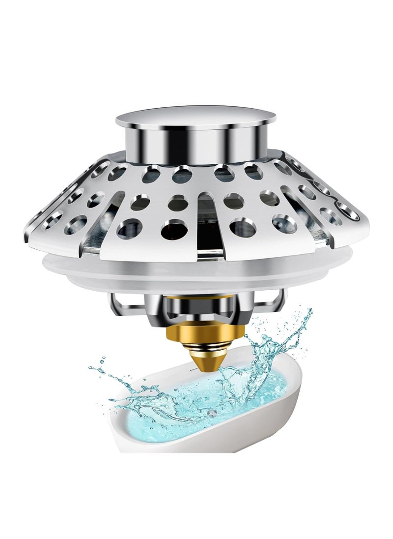 SYOSI Pop Up Bathroom Sink Drain Strainer, Silver Universal 3-in-1 Sink Stopper for Bath Tub Drain Hole (1-3/8" to 2"), Sink Plug Bathtub Drain Strainer, with Shower Bathtub Hair Catcher, Plug Stopper Cover  - Image 1
