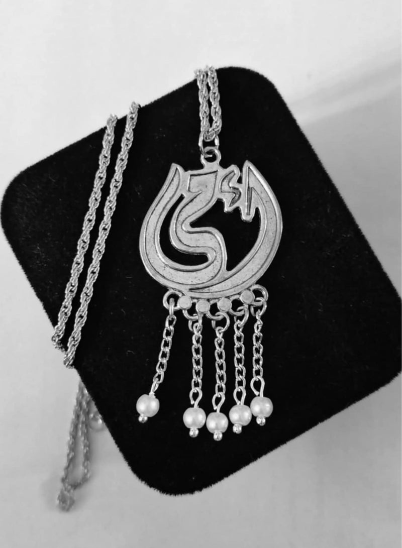 RA accessories Women's Necklace Silvery Metal Chain With Off White Pearls  - Image 1