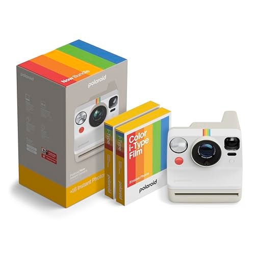 Polaroid Now 3rd Generation IType Instant Camera Film Bundle Now Pebble White Camera 16 Color Photos 6561 - Image 1