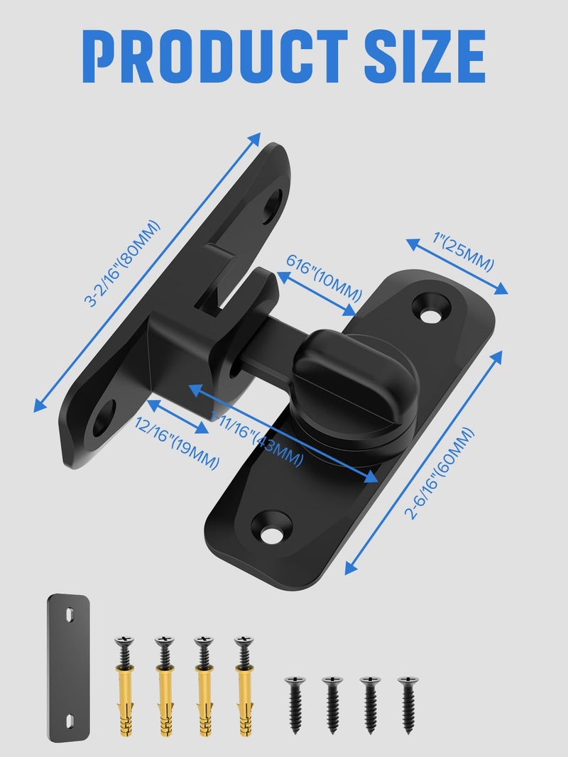 Mebantoo 90/180 Degree Flip Barn Door Lock  Protect Privacy - Security Sliding Door Latch  Small Gate Latches Hardware For Barn  Garden  Bathroom  Cabinet  Window (Black-2Pcs) - Image 4
