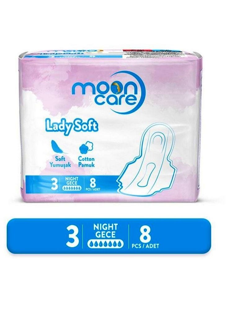 مون كير ليدي فوط صحية ناعمة ليلية بيضاء 8 قطع - Image 1