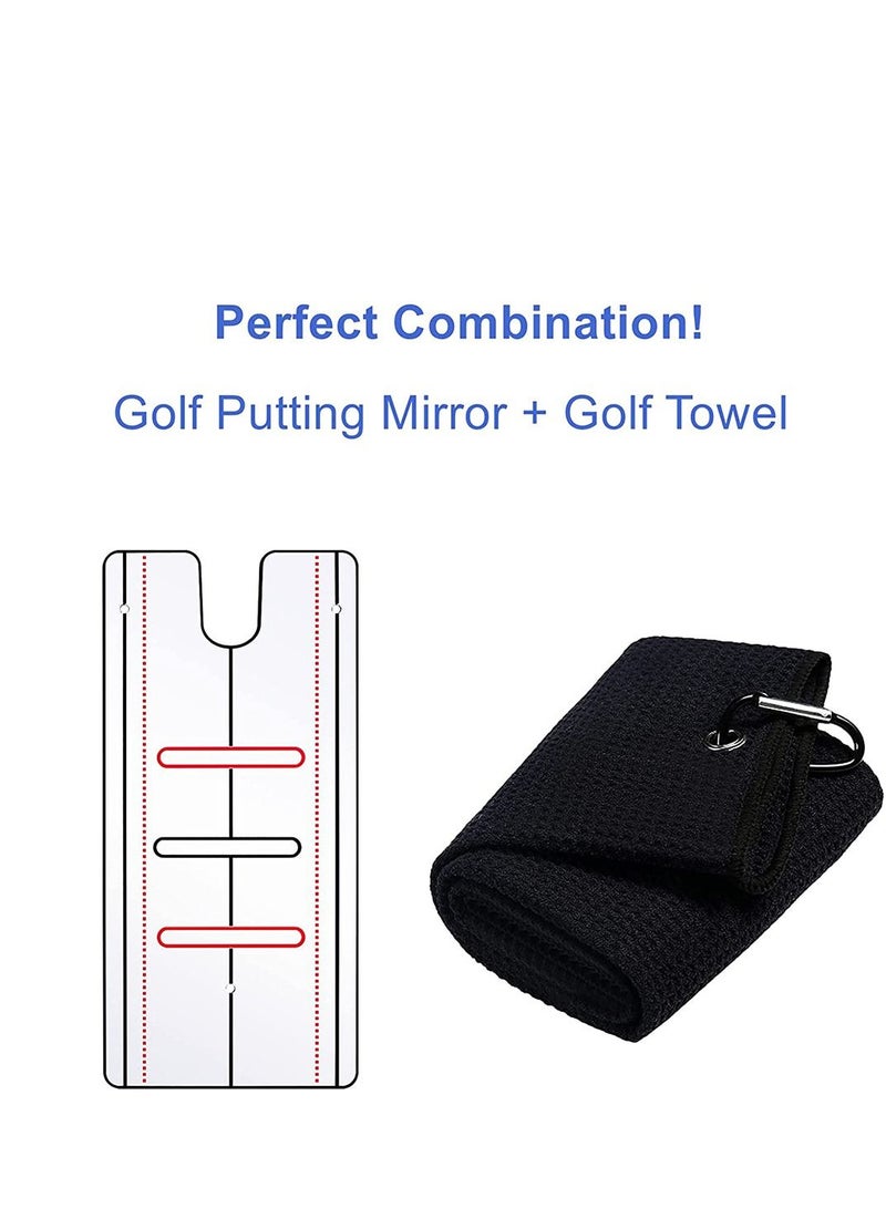 SYOSI Golf Putting Mirror Putter Line Portable Putting Aid Professional Golf Training Equipment Golf Putting Practice for Beginners with a Black Golf Towel - Image 2