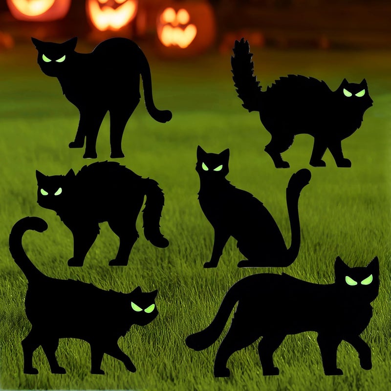 JOYIN 6 Pcs Halloween Yard Signs Decorations Outdoor, Halloween Black Cat Stakes with Glow in Dark Eyes, Scary Silhouette Decor for Pathway Graveyard Yard Garden Lawn Patio Party Supplies - Image 1