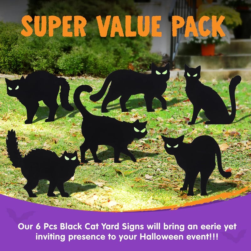 JOYIN 6 Pcs Halloween Yard Signs Decorations Outdoor, Halloween Black Cat Stakes with Glow in Dark Eyes, Scary Silhouette Decor for Pathway Graveyard Yard Garden Lawn Patio Party Supplies - Image 2