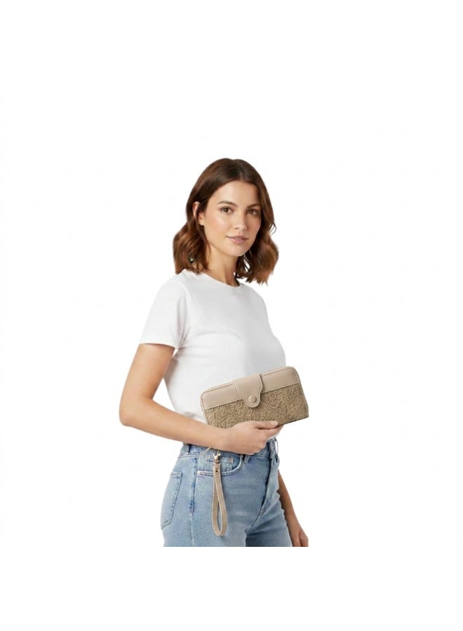 KANAZ Women's Wallet, Leather Clutch with Wrist Strap and Zipper Closure A04514 Fonta Book - Image 3