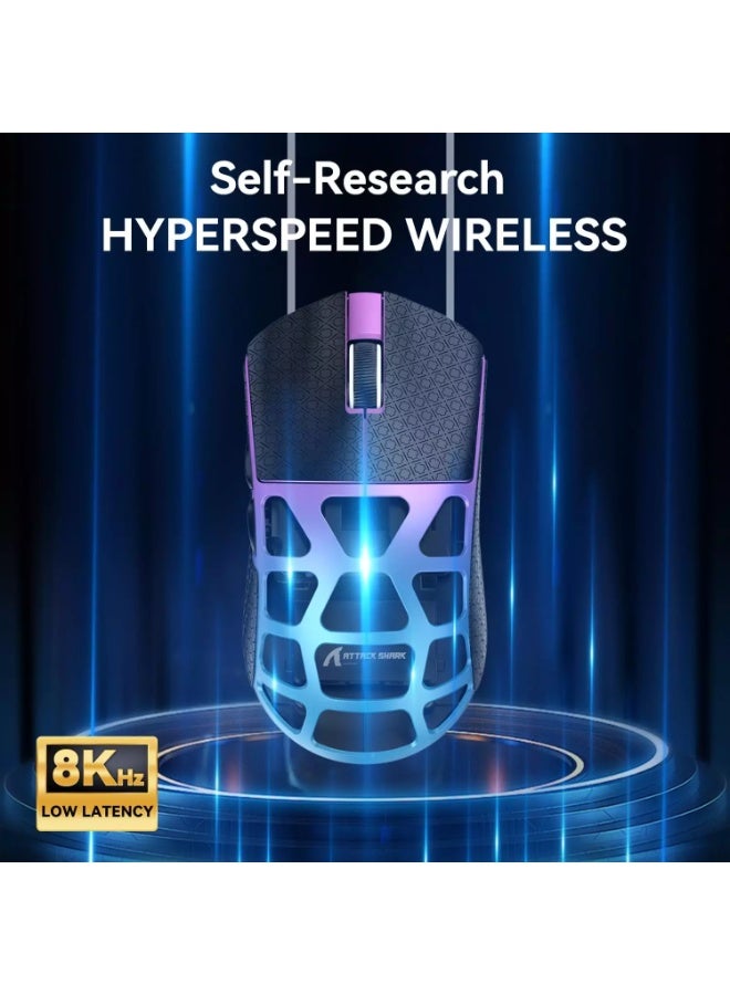 هجوم القرش ماوس ألعاب لاسلكي وسلكي وبلوتوث R3 فائق الخفة 46 جرام مصنوع من سبائك المغنيسيوم، بمعدل استطلاع 8 كيلوهرتز، ومستشعر PAW3395 بدقة 26 ألف نقطة في البوصة قابل للبرمجة مع شريط لاصق - Image 5