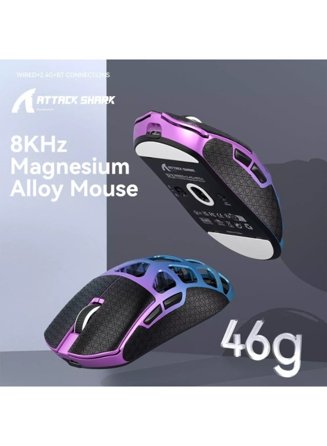 هجوم القرش ماوس ألعاب لاسلكي وسلكي وبلوتوث R3 فائق الخفة 46 جرام مصنوع من سبائك المغنيسيوم، بمعدل استطلاع 8 كيلوهرتز، ومستشعر PAW3395 بدقة 26 ألف نقطة في البوصة قابل للبرمجة مع شريط لاصق - Image 4