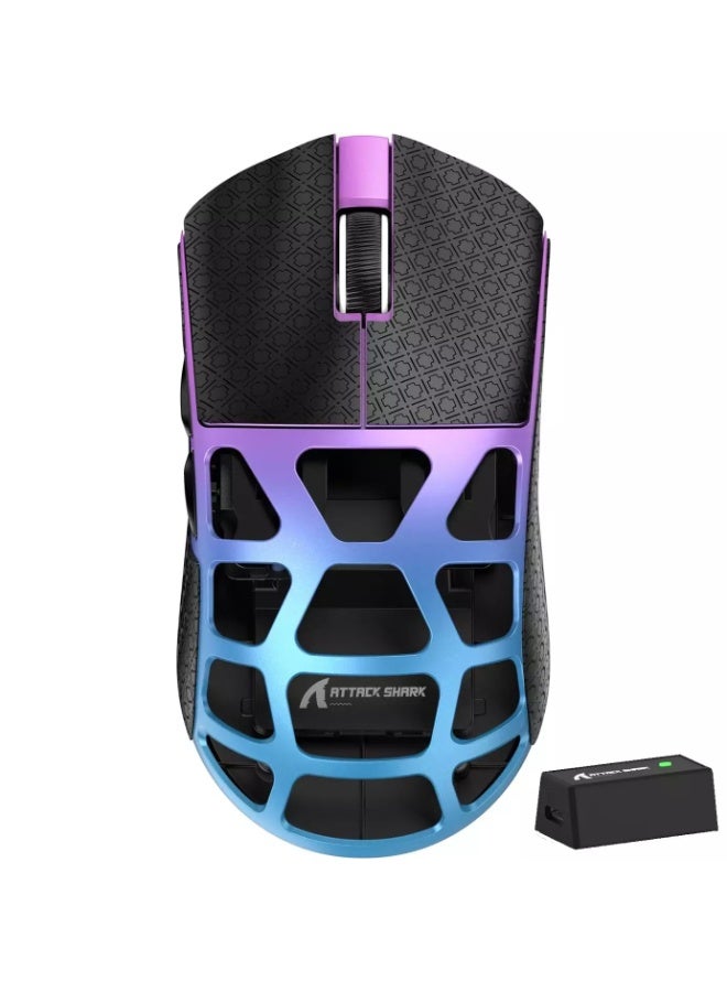 هجوم القرش ماوس ألعاب لاسلكي وسلكي وبلوتوث R3 فائق الخفة 46 جرام مصنوع من سبائك المغنيسيوم، بمعدل استطلاع 8 كيلوهرتز، ومستشعر PAW3395 بدقة 26 ألف نقطة في البوصة قابل للبرمجة مع شريط لاصق - Image 1