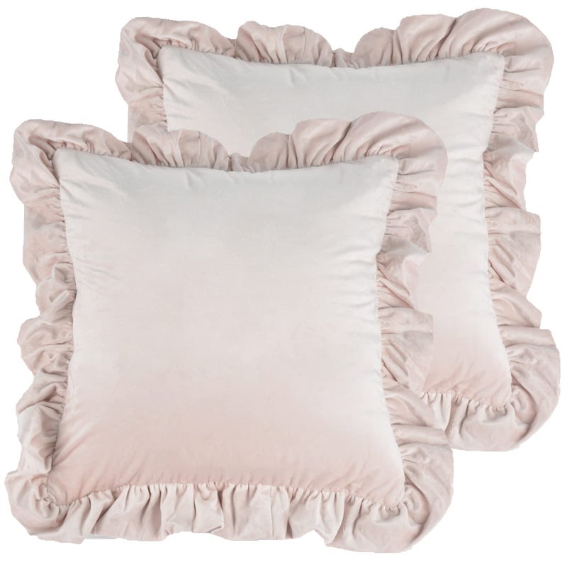 Jemiipee Velvet Ruffle Throw Pillow Covers Couch, Set of 2 Decorative Pillowcases with Ruffles 12x20 Inch Solid Color Shabby Chic Farmhouse Cushion Cover for Living Room Sofa Bed, Light Pink - Image 1