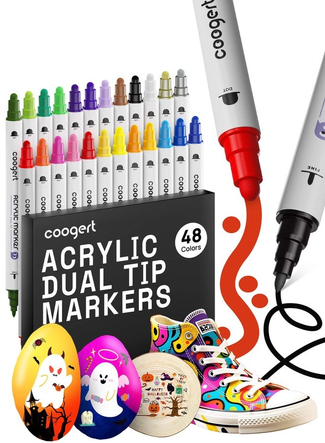 Coogert 48 Colors Dual Tip Acrylic Paint Markers,Fine Tip and Dot Tip Acrylic Paint Pens For Rock Painting, Canvas, Wood, Glass, Ceramic, Fabric, Plastic, Egg, Art Painting Supplies Kit - Image 1
