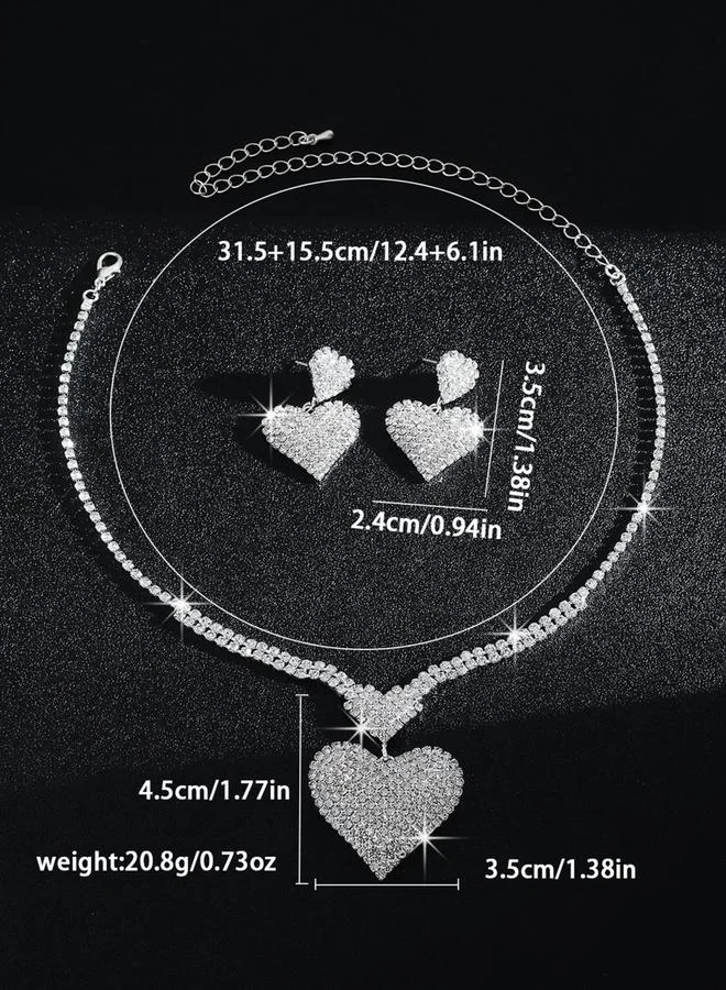 تايك تو طقم من قطعتين عقد وأقراط بشكل قلب مرصع بحجر الراين