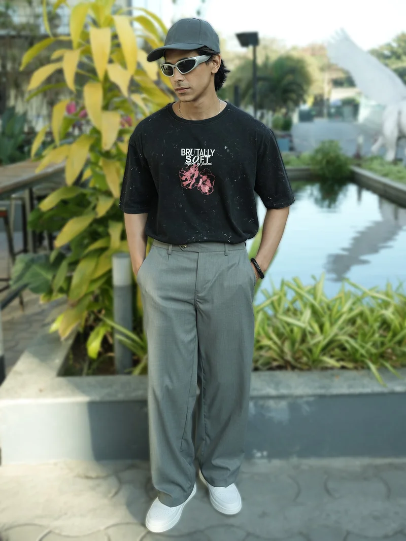 Maniac  Maniac Mens Textured Round Neck Half Sleeve Biscuit Cotton T-Shirt for Men | Best Price UAE