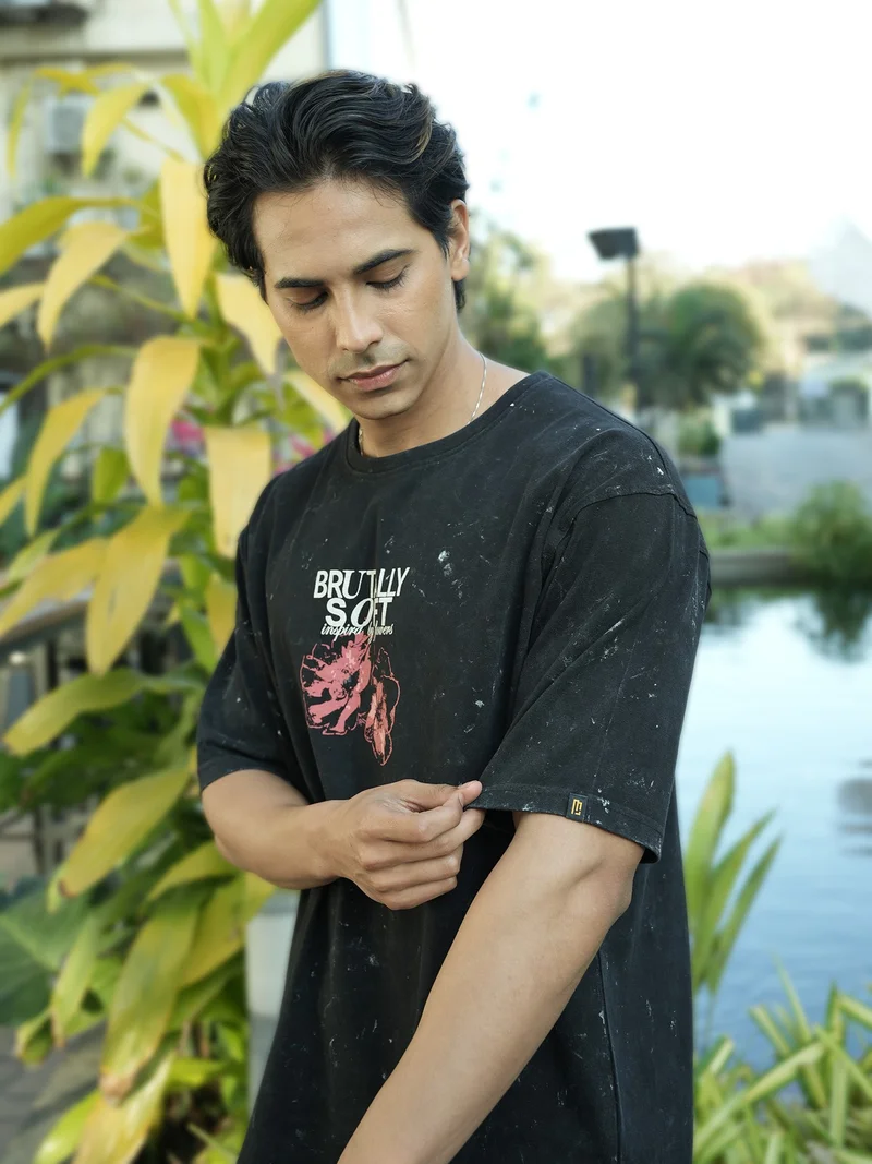 Maniac  Maniac Mens Textured Round Neck Half Sleeve Biscuit Cotton T-Shirt for Men | Best Price UAE