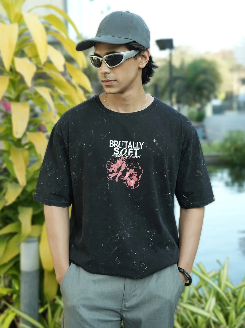 مانياك Maniac Mens Textured Round Neck Half Sleeve Biscuit Cotton T-Shirt