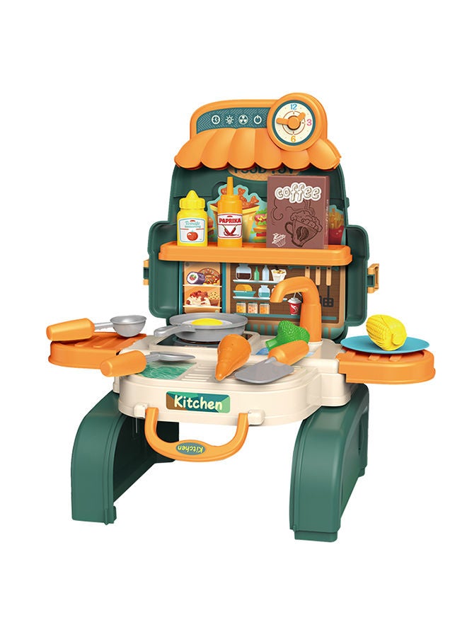 Little Story 21-Piece 3-In-1 Mode Little Story Role Play Chef/Kitchen/Restaurant Toy Set School Bag - Green - Image 1