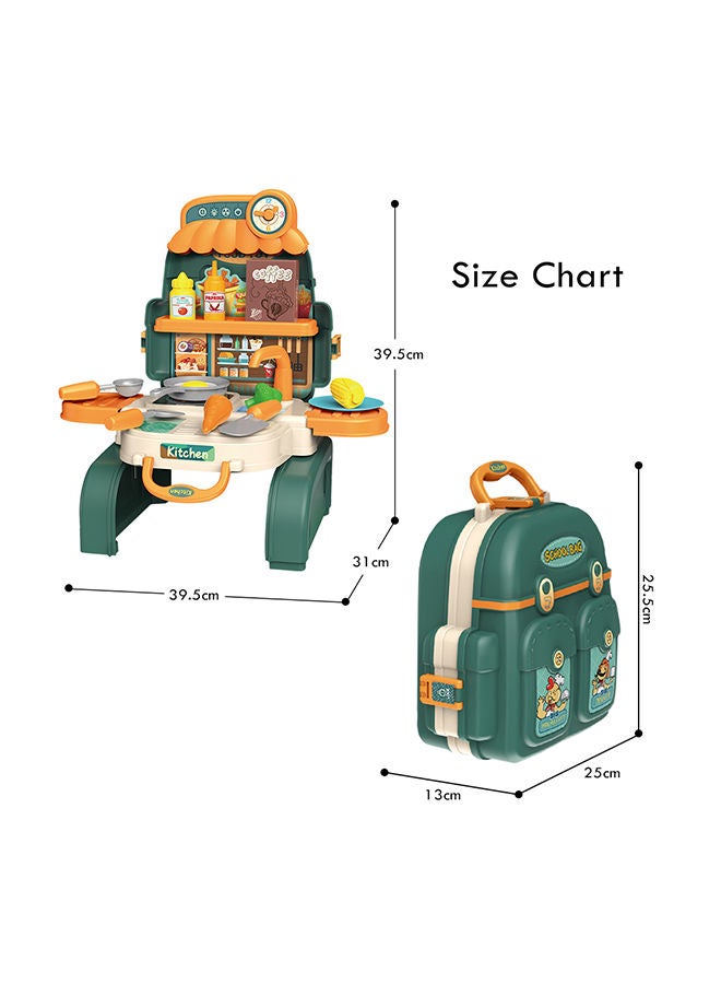 Little Story 21-Piece 3-In-1 Mode Little Story Role Play Chef/Kitchen/Restaurant Toy Set School Bag - Green - Image 4