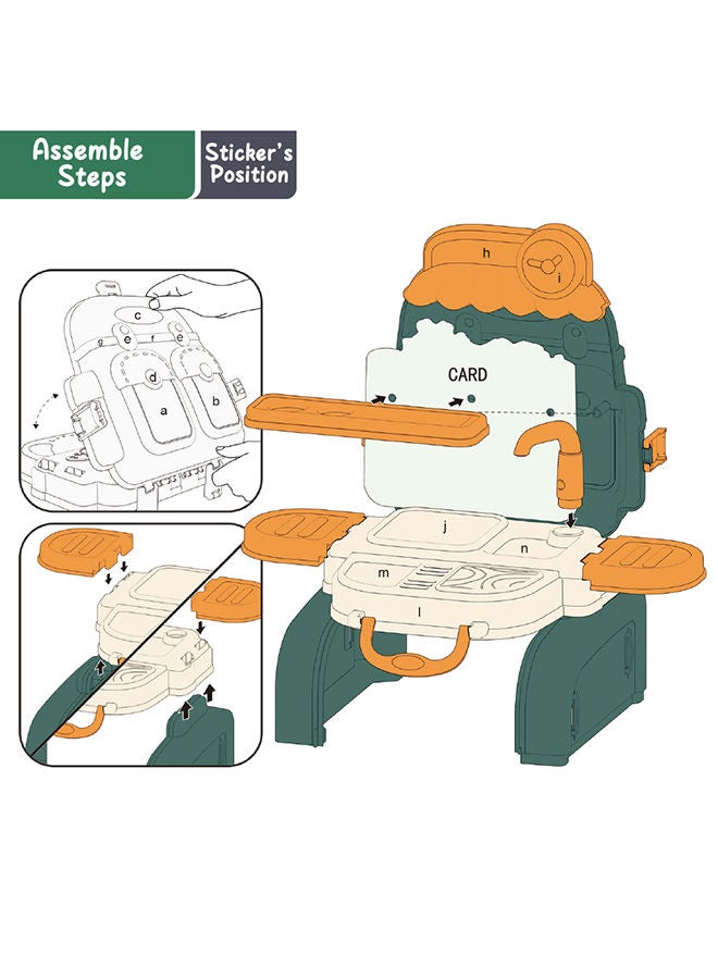 Little Story 21-Piece 3-In-1 Mode Little Story Role Play Chef/Kitchen/Restaurant Toy Set School Bag - Green - Image 3