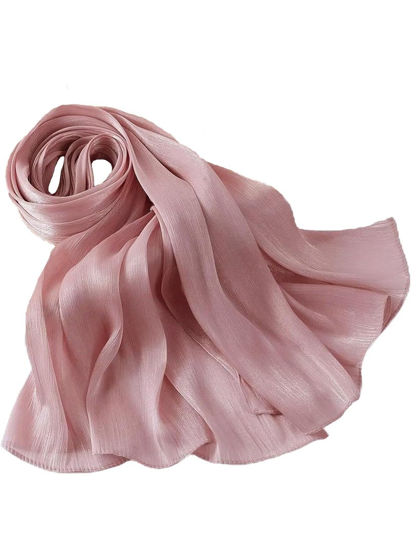 Blush Pink Shiny Gloss Chiffon Hijab Scarf 180*70cm, Women Elegant Lightweight Wedding Shawl Wrap Cape - Image 4