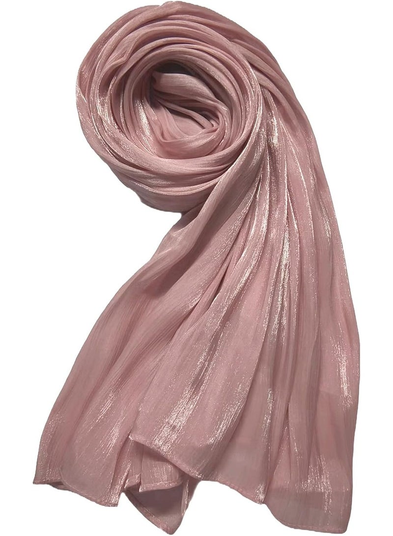 Blush Pink Shiny Gloss Chiffon Hijab Scarf 180*70cm, Women Elegant Lightweight Wedding Shawl Wrap Cape - Image 2