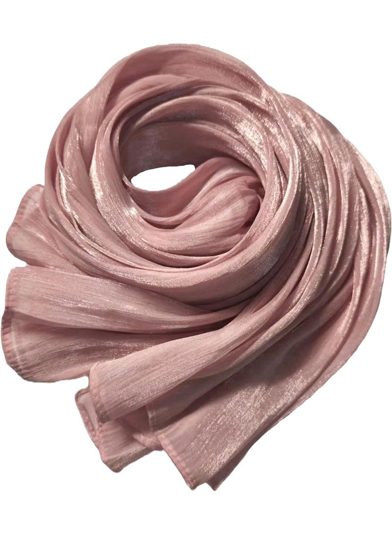 Blush Pink Shiny Gloss Chiffon Hijab Scarf 180*70cm, Women Elegant Lightweight Wedding Shawl Wrap Cape - Image 3