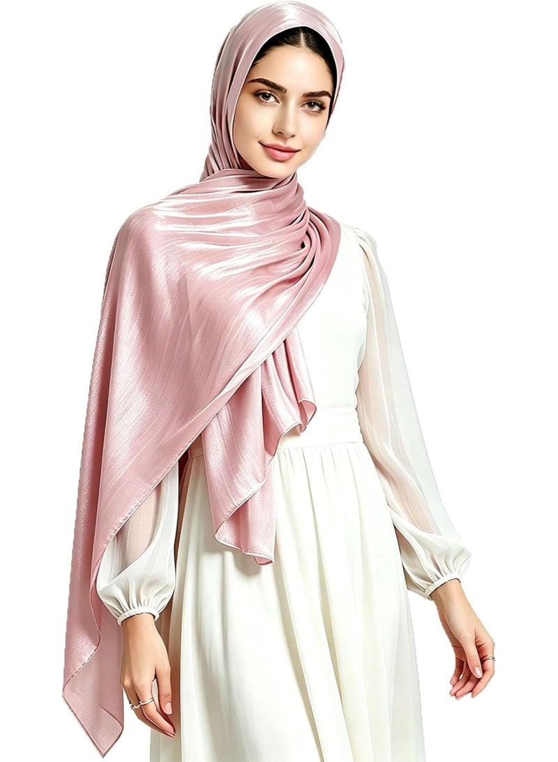 Blush Pink Shiny Gloss Chiffon Hijab Scarf 180*70cm, Women Elegant Lightweight Wedding Shawl Wrap Cape - Image 1