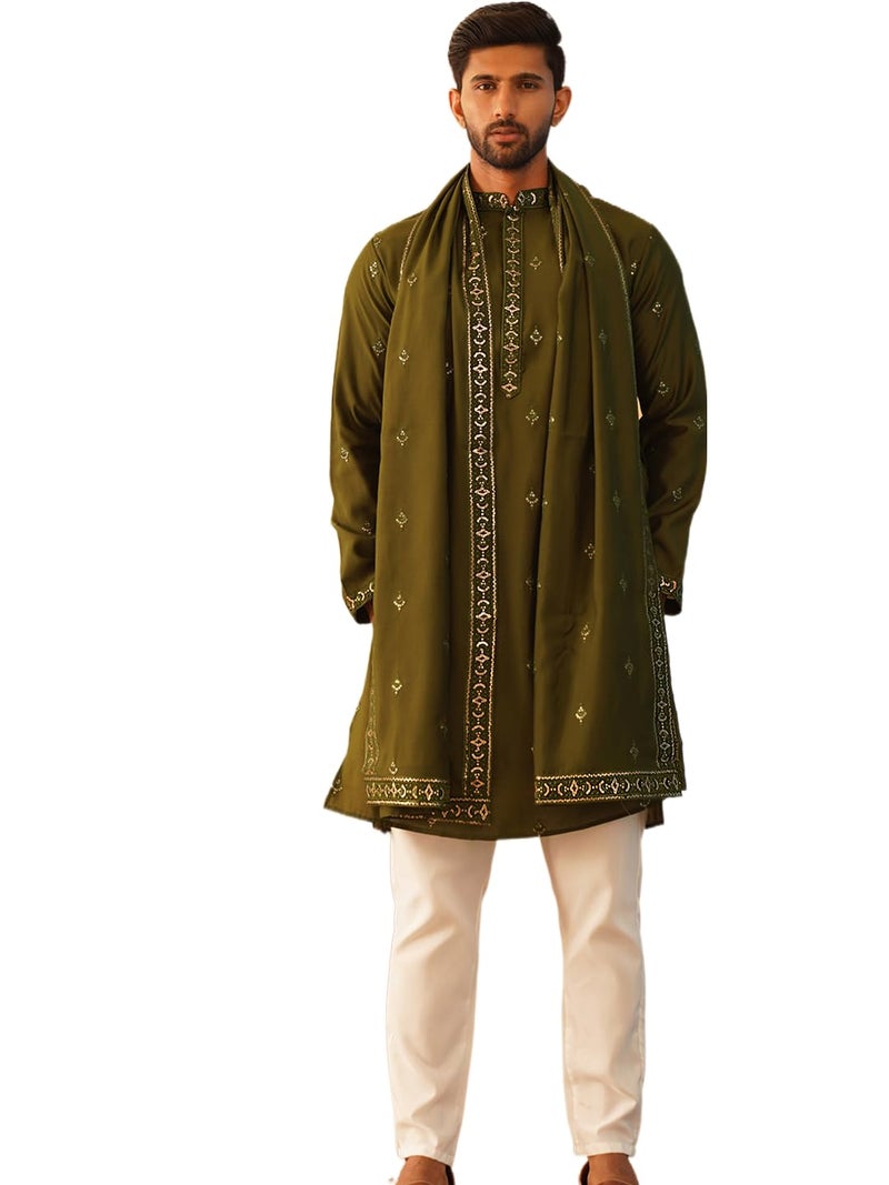 jompers جومبرز كورتا بيجاما مزخرف من مزيج الحرير للرجال مع دُبَتَة - Image 1