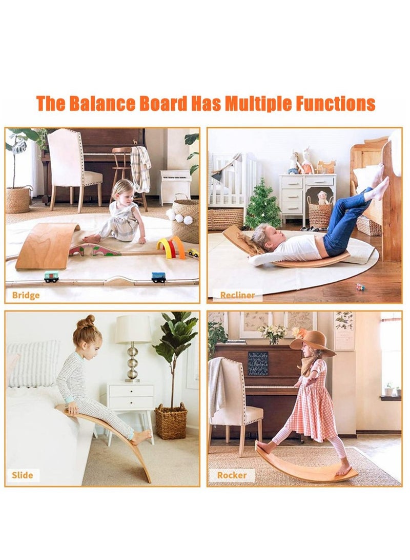Generic COOLBABY Wooden Swing Balance Board Natural Wood 32 Inch Swing Board Open Learning Toy For Kids Yoga Curve Board For Adult Classroom And Office  - Image 3