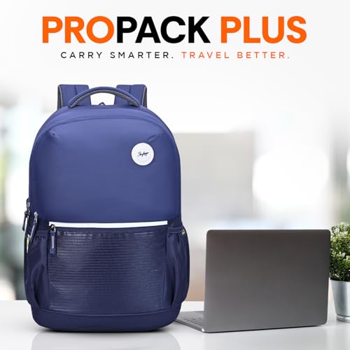 Skybags Propack Plus 17 Inch Compatible Anti‑Theft Laptop Backpack 36L | 3 Compartments with Rain Cover | Air Mesh Back Panel | Side Bottle Pocket | Office & Travel Backpack for Men & Women (Blue) - Image 2