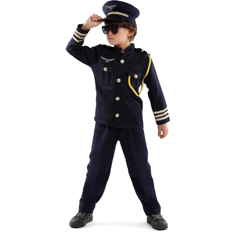 Pilot Airline Captain Uniform Clothing Set Premium polyester aviation jacket, pants hat in navy blue with gold trim and embroidered wings - Image 3