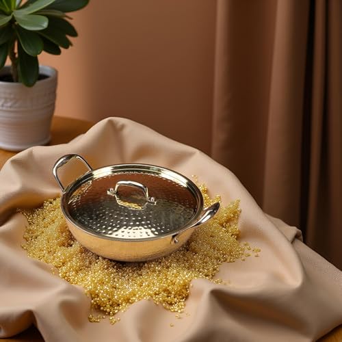 NUTRION Brass Kadhai 3L with Lid and Insulated Heat-Resistant Handle | 100% Pure BrassTin Coated,Traditional Brass Kadai for Cooking | Non-Stick and Chemical-Free - Image 3