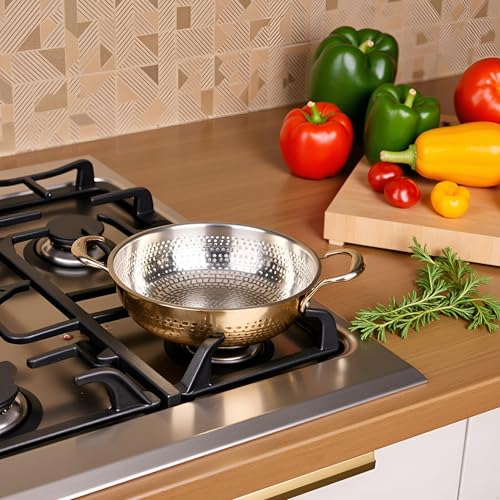 NUTRION Brass Kadhai 3L with Lid and Insulated Heat-Resistant Handle | 100% Pure BrassTin Coated,Traditional Brass Kadai for Cooking | Non-Stick and Chemical-Free - Image 4