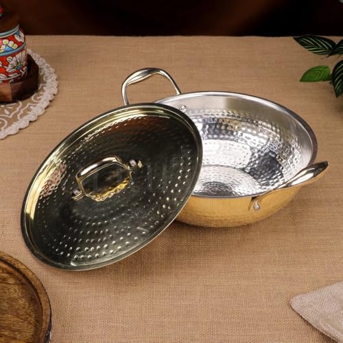 NUTRION Brass Kadhai 3L with Lid and Insulated Heat-Resistant Handle | 100% Pure BrassTin Coated,Traditional Brass Kadai for Cooking | Non-Stick and Chemical-Free - Image 2