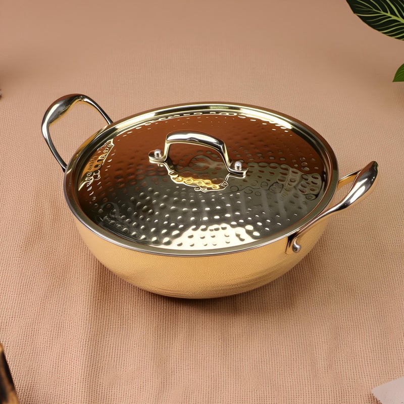 NUTRION Brass Kadhai 3L with Lid and Insulated Heat-Resistant Handle | 100% Pure BrassTin Coated,Traditional Brass Kadai for Cooking | Non-Stick and Chemical-Free - Image 5