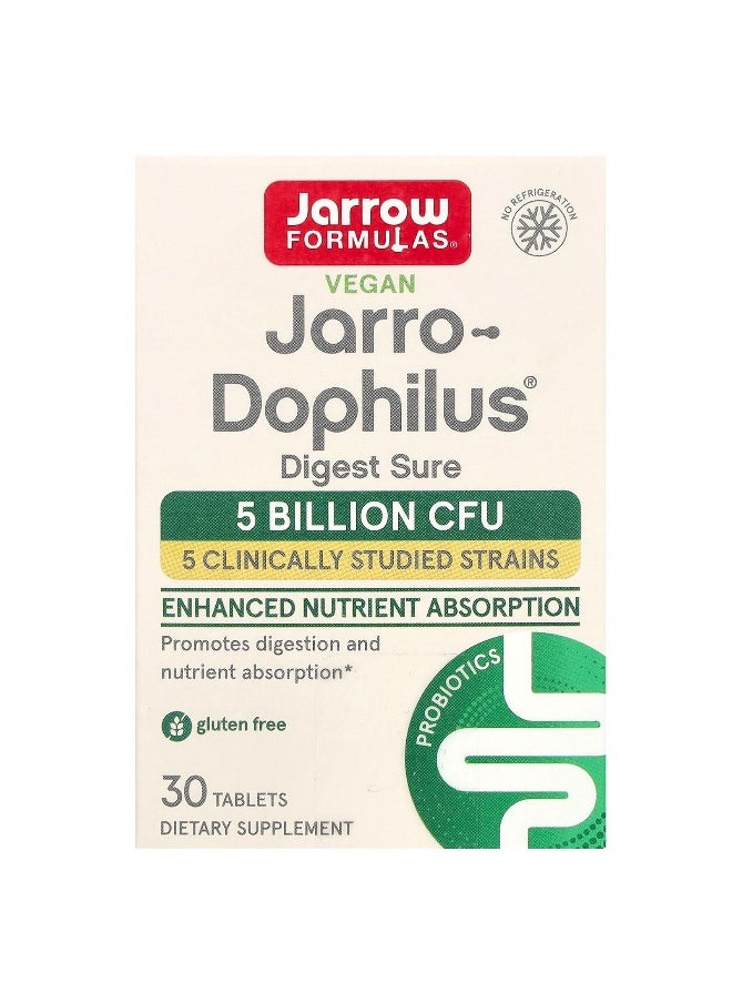 jarrow formulas - Jarrow Formulas, Vegan Jarro-Dophilus, Digest Sure, 5 Billion CFU, 30 Tablets - Image 1