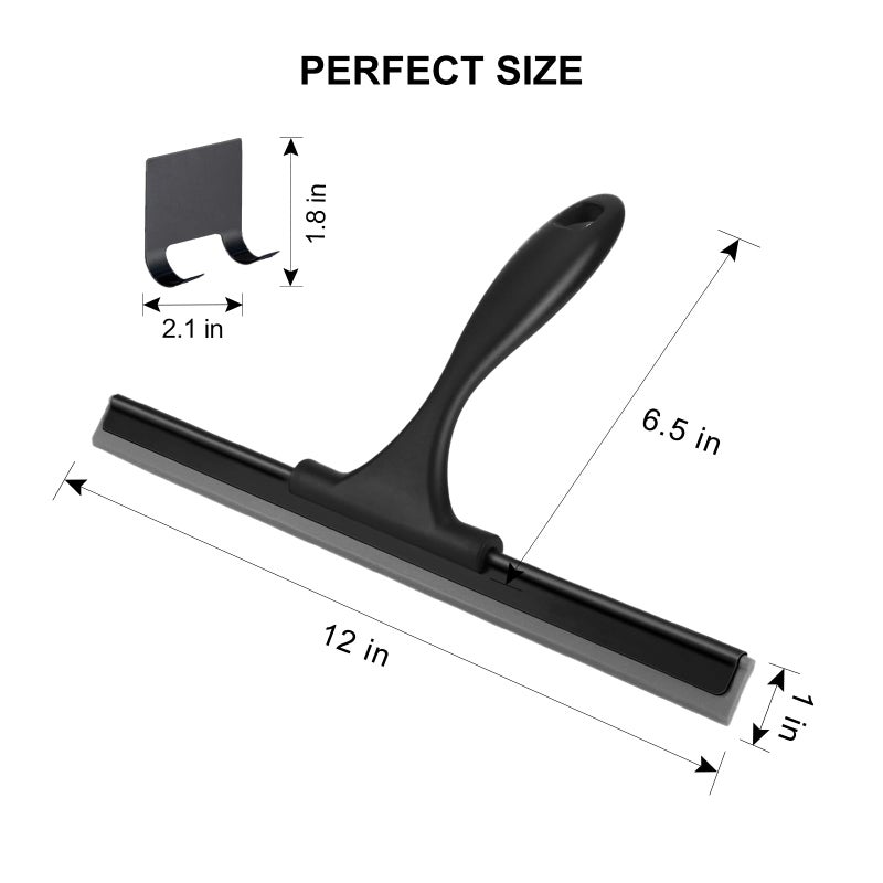 SetSail Squeegee for Shower Glass Door All-Purpose Shower Squeegee for Glass Doors Black Window Squeegee with Hook for Car Window Cleaning 12 Inch - Image 2