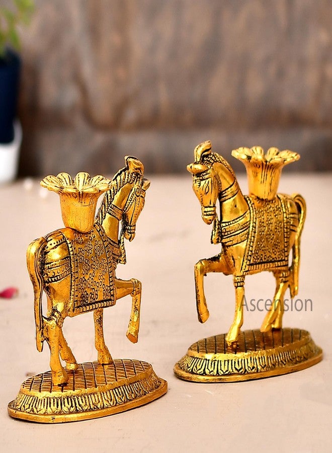 ascension Metal 1 Pair of Horse Tea Light Candle Stand Holder Feng Shui Horse Vastu Gift Item Good Luck Charm for Interior Living Room Home Office Table Decor Decorative Showpiece - Image 2