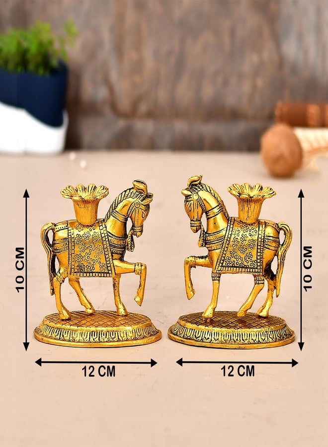 ascension Metal 1 Pair of Horse Tea Light Candle Stand Holder Feng Shui Horse Vastu Gift Item Good Luck Charm for Interior Living Room Home Office Table Decor Decorative Showpiece - Image 4