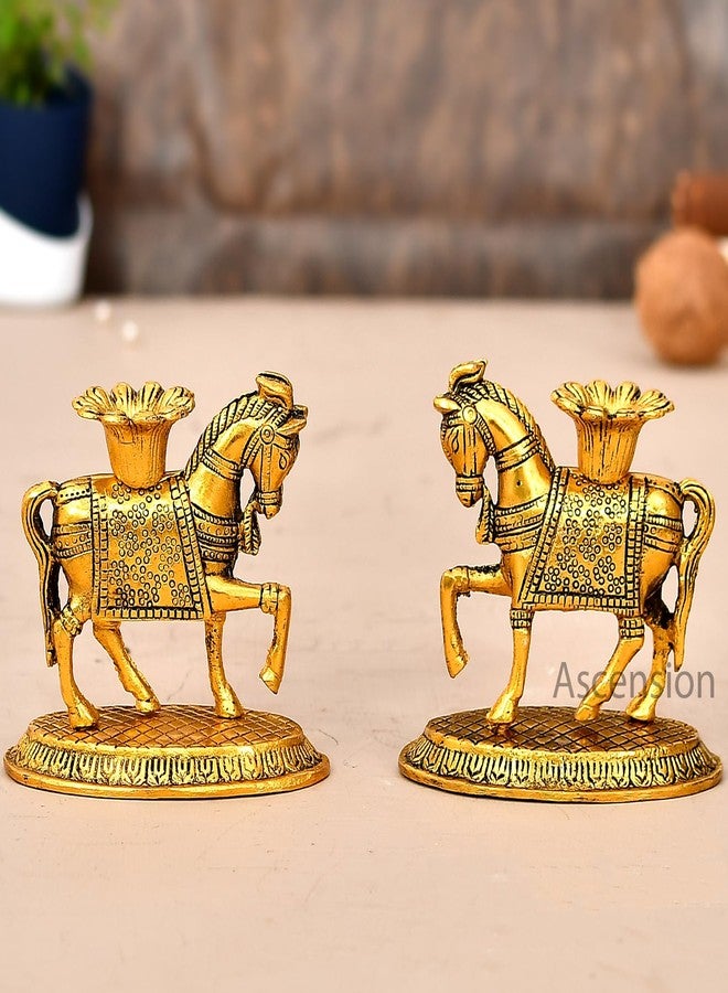 ascension Metal 1 Pair of Horse Tea Light Candle Stand Holder Feng Shui Horse Vastu Gift Item Good Luck Charm for Interior Living Room Home Office Table Decor Decorative Showpiece - Image 1