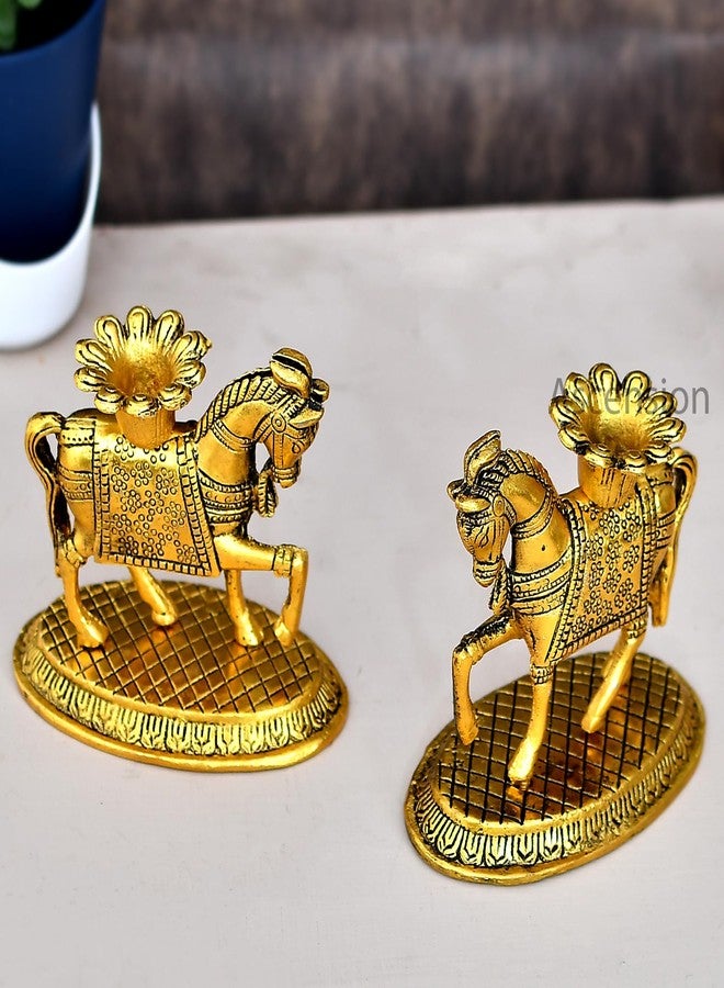 ascension Metal 1 Pair of Horse Tea Light Candle Stand Holder Feng Shui Horse Vastu Gift Item Good Luck Charm for Interior Living Room Home Office Table Decor Decorative Showpiece - Image 3
