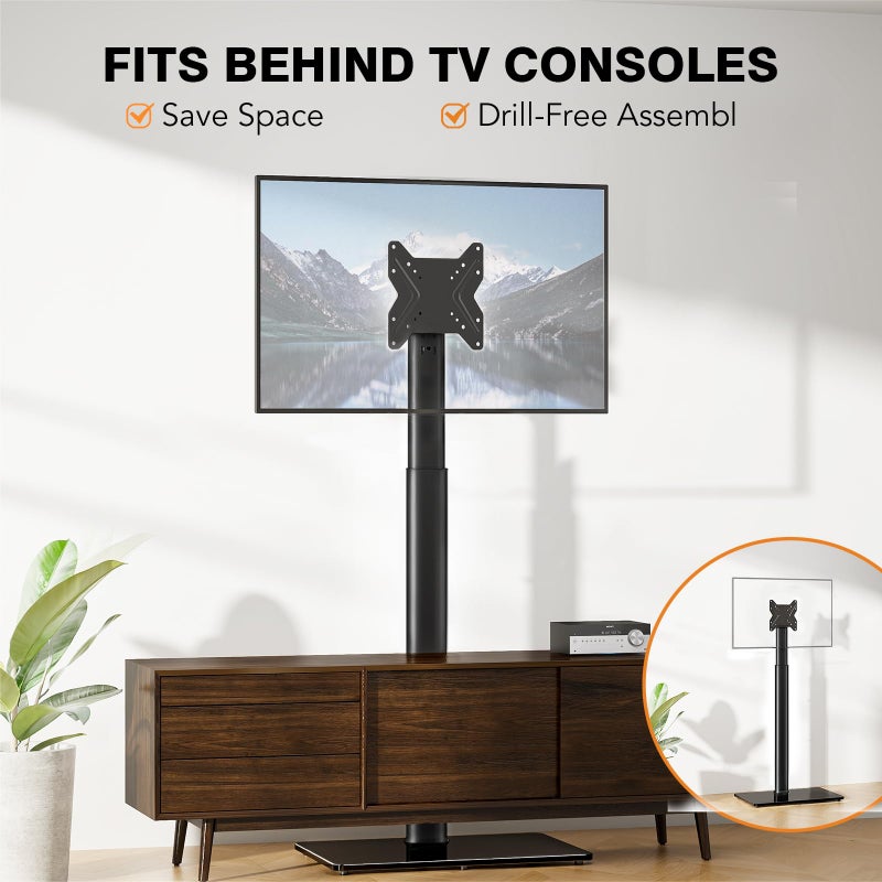 Hemudu حامل تلفاز عالمي مع قاعدة دوران 100 درجة قابل للتعديل في الارتفاع ووظيفة الميل لشاشات LCD و LED و OLED من 19 إلى 43 بوصة، موفر للمساحة، مناسب للزاوية في غرفة النوم أو غرفة المعيشة، أسود - Image 2