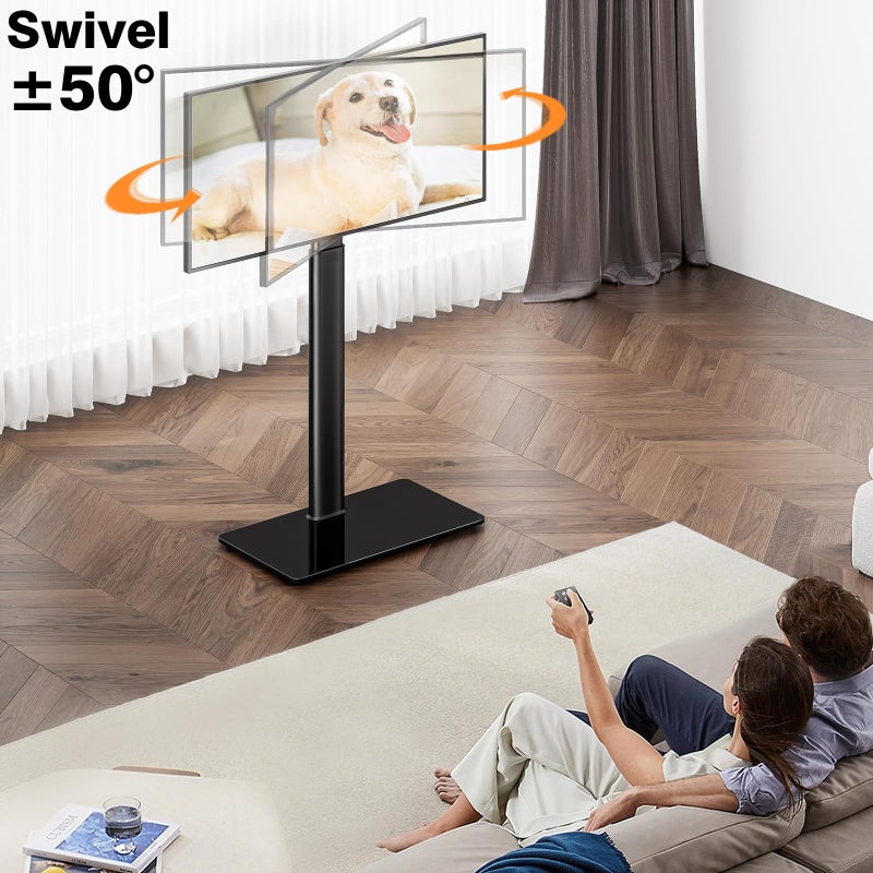 Hemudu حامل تلفاز عالمي مع قاعدة دوران 100 درجة قابل للتعديل في الارتفاع ووظيفة الميل لشاشات LCD و LED و OLED من 19 إلى 43 بوصة، موفر للمساحة، مناسب للزاوية في غرفة النوم أو غرفة المعيشة، أسود - Image 3