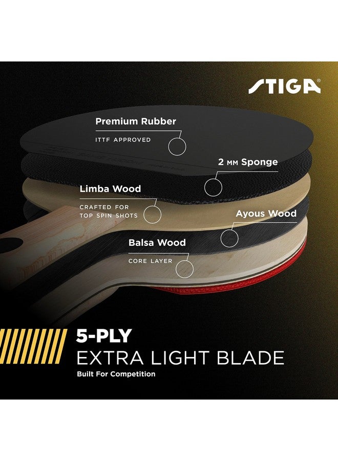 Stiga Bullet Ping Pong Paddle - 5-Ply Extra Light Blade - 2Mm Premium Sponge - Flared Handle For Masterful Grip - Performance Table Tennis Racket For Competitive Play  - Image 3