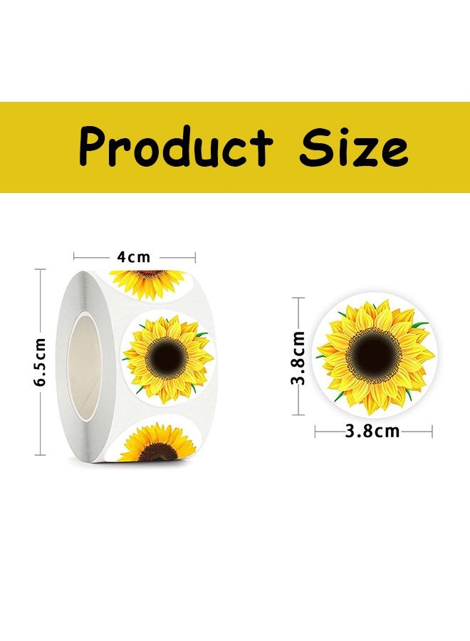 Photon ملصقات عباد الشمس، 500 قطعة، مقاس 1.5 بوصة، ملصقات عباد الشمس، 8 أنماط مختلفة، ملصقات ذاتية اللصق لأزهار الصيف الزخرفية للخبز وحفلات أعياد الميلاد وهدايا العطلات والكتب وحقائب الهدايا والحرف اليدوية - Image 2