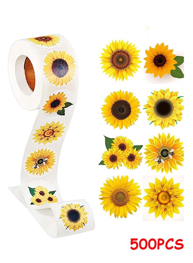 Photon ملصقات عباد الشمس، 500 قطعة، مقاس 1.5 بوصة، ملصقات عباد الشمس، 8 أنماط مختلفة، ملصقات ذاتية اللصق لأزهار الصيف الزخرفية للخبز وحفلات أعياد الميلاد وهدايا العطلات والكتب وحقائب الهدايا والحرف اليدوية - Image 1