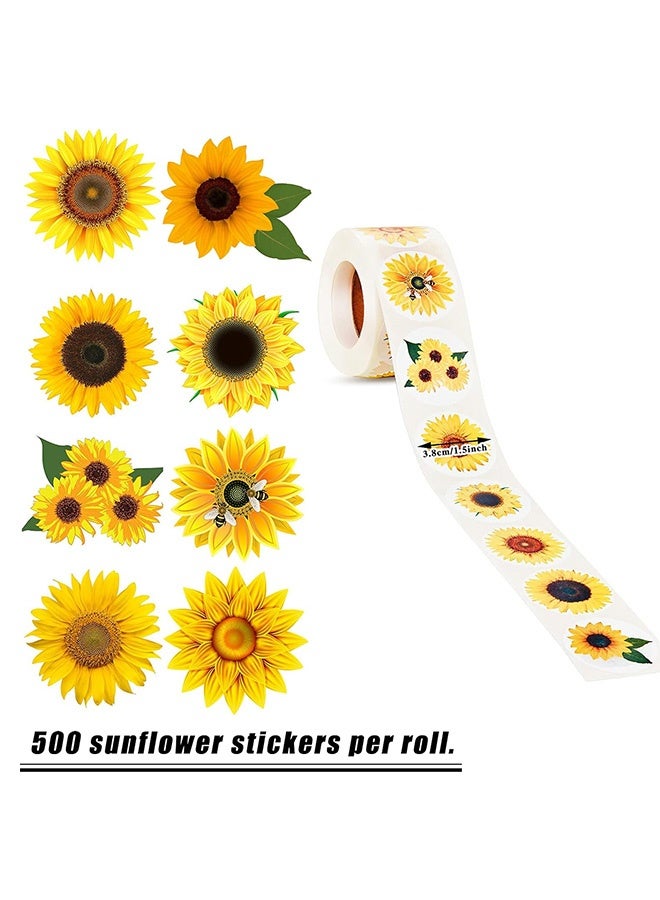 Photon ملصقات عباد الشمس، 500 قطعة، مقاس 1.5 بوصة، ملصقات عباد الشمس، 8 أنماط مختلفة، ملصقات ذاتية اللصق لأزهار الصيف الزخرفية للخبز وحفلات أعياد الميلاد وهدايا العطلات والكتب وحقائب الهدايا والحرف اليدوية - Image 3